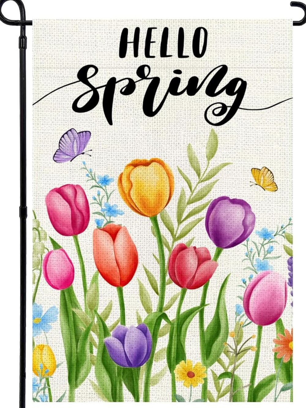 Hello Spring Garden Flag 12x18in, Double Sided Colorful Tulips Flag